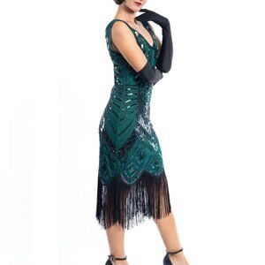 Flapper Boutique 1920s Green Beaded Mila Gatsby Dress